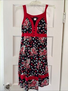 Sam & Max Sundress Cotton Floral Polka Dot Retro Fit Flare EUC Sz S